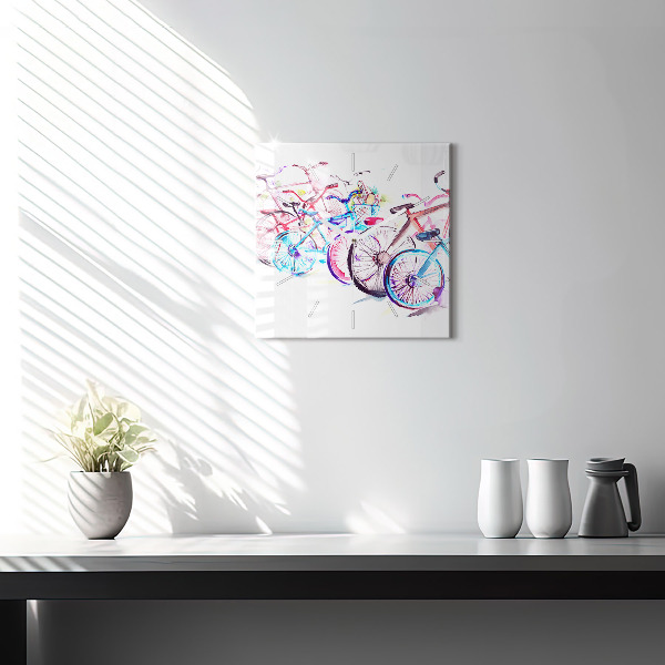 Wanduhr quadratisch mit motiv Farbige Stadtfahrräder