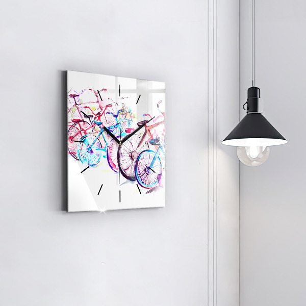 Wanduhr quadratisch mit motiv Farbige Stadtfahrräder