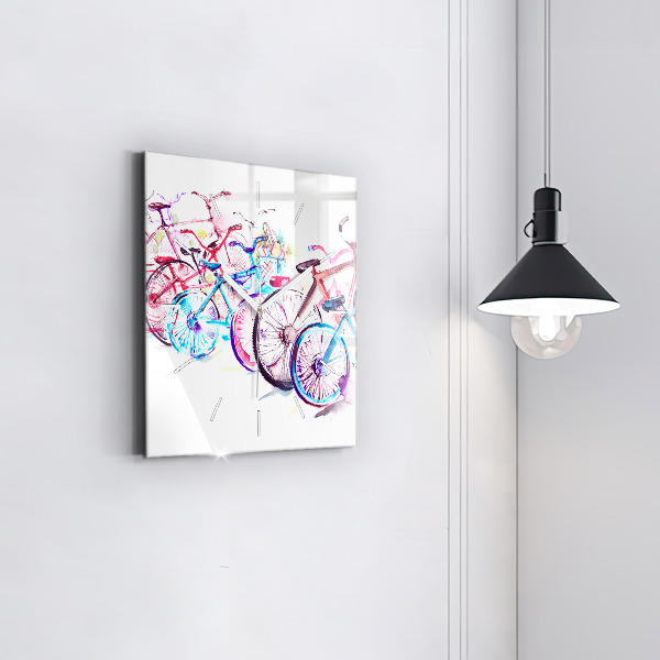 Wanduhr quadratisch mit motiv Farbige Stadtfahrräder