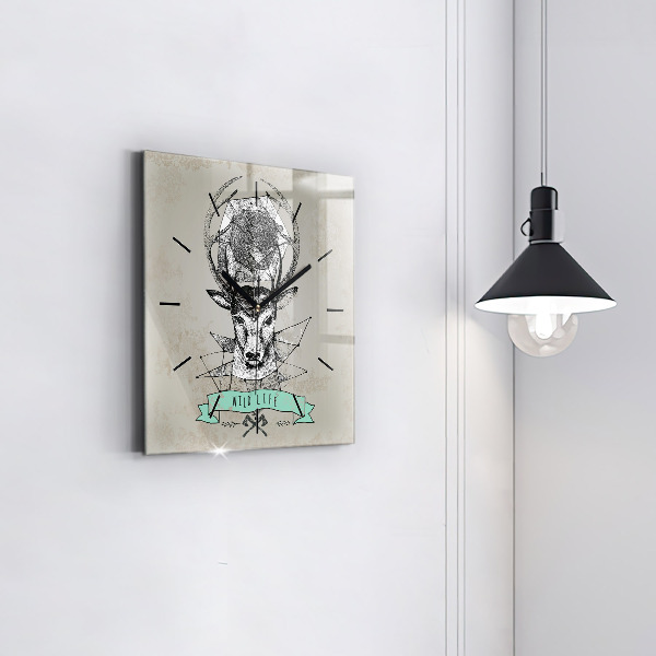 Wanduhr quadratisch Hirschkopf