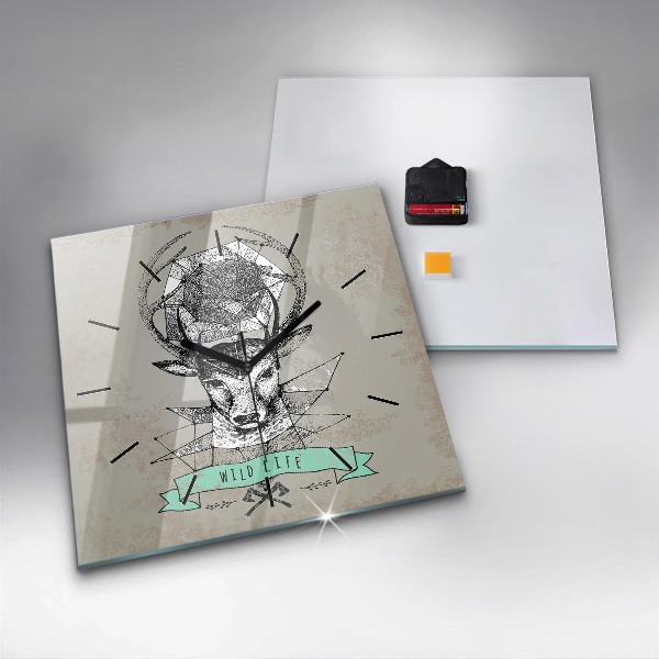 Wanduhr quadratisch Hirschkopf