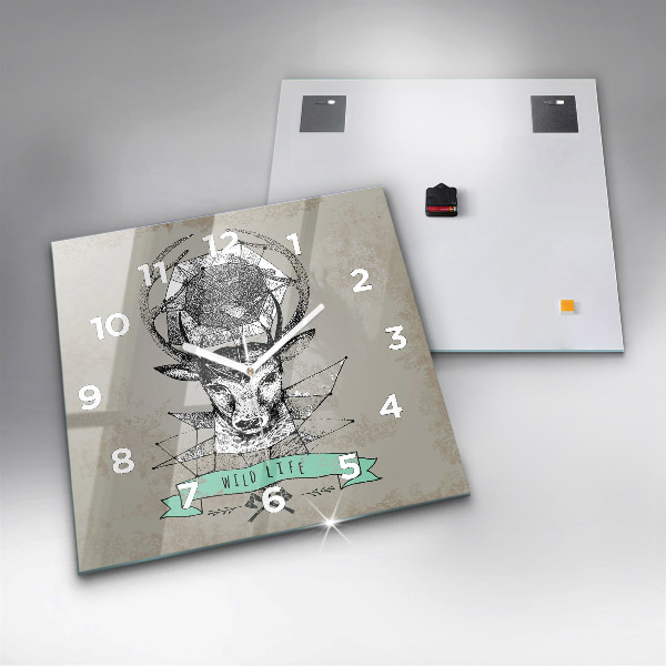 Wanduhr quadratisch Hirschkopf