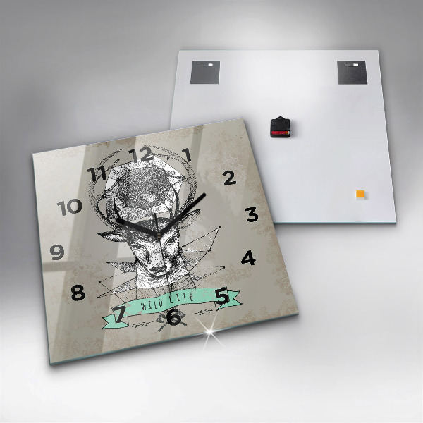 Wanduhr quadratisch Hirschkopf