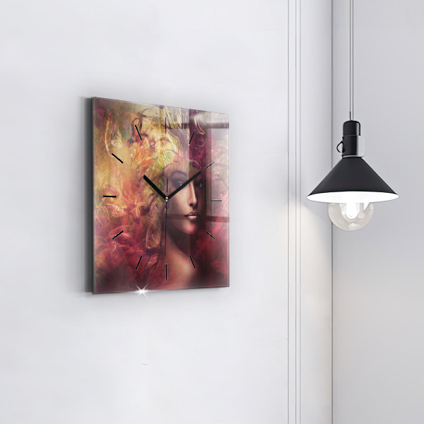 Wanduhr quadratisch Porträt einer Frau