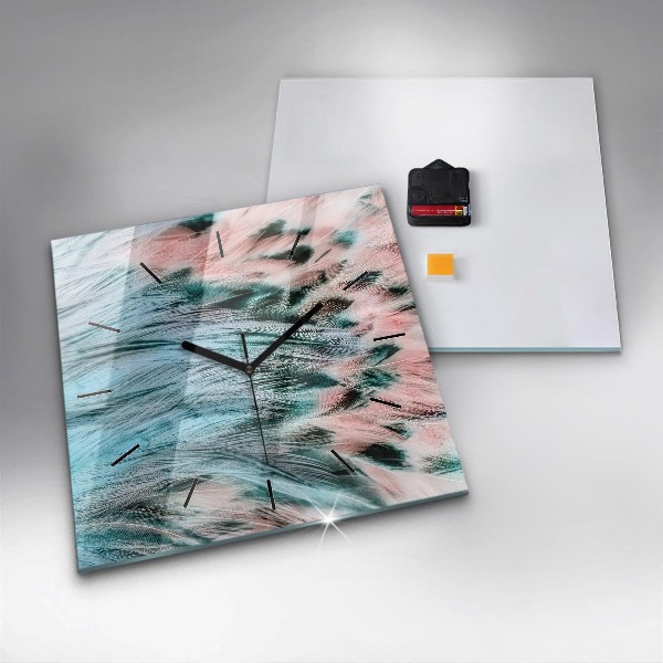 Wanduhr quadratisch mit motiv Bunte Federn