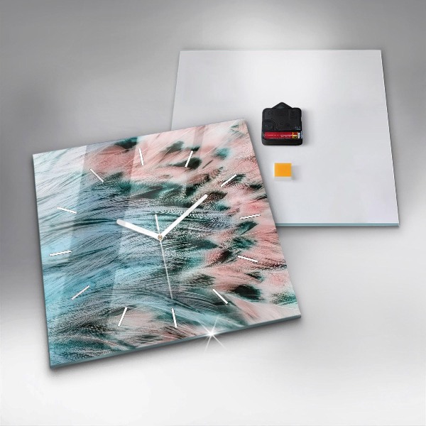 Wanduhr quadratisch mit motiv Bunte Federn