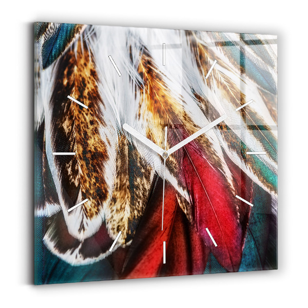 Wanduhr quadratisch Hellbraune Federn eines Vogels