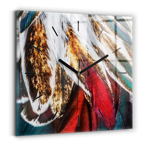 Wanduhr quadratisch Hellbraune Federn eines Vogels