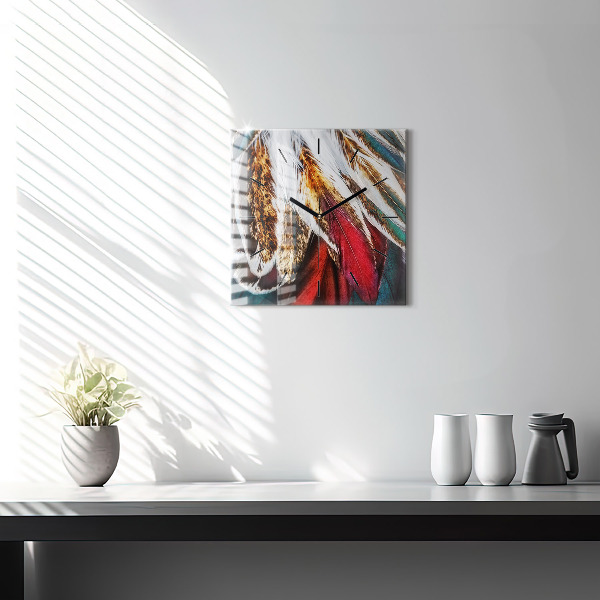 Wanduhr quadratisch Hellbraune Federn eines Vogels