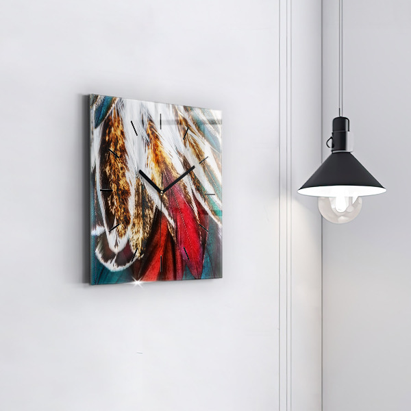 Wanduhr quadratisch Hellbraune Federn eines Vogels