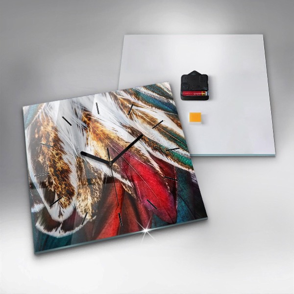 Wanduhr quadratisch Hellbraune Federn eines Vogels