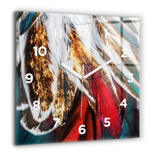 Wanduhr quadratisch Hellbraune Federn eines Vogels
