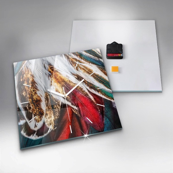 Wanduhr quadratisch Hellbraune Federn eines Vogels