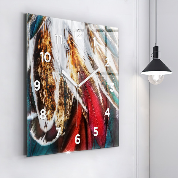 Wanduhr quadratisch Hellbraune Federn eines Vogels