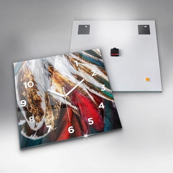 Wanduhr quadratisch Hellbraune Federn eines Vogels