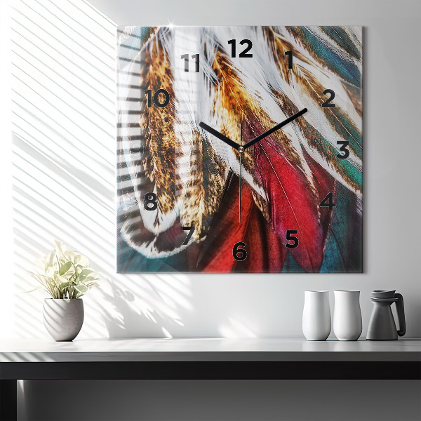 Wanduhr quadratisch Hellbraune Federn eines Vogels