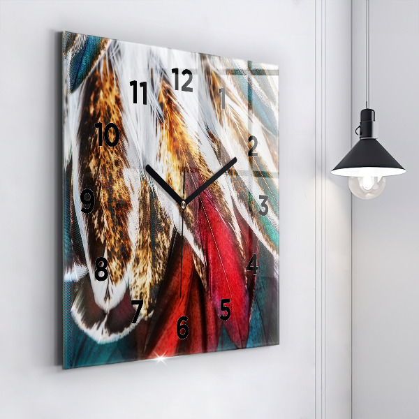 Wanduhr quadratisch Hellbraune Federn eines Vogels