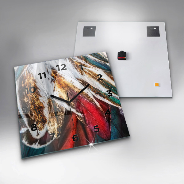 Wanduhr quadratisch Hellbraune Federn eines Vogels