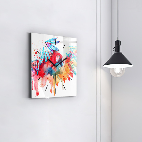 Wanduhr modern quadratisch Bunter roter Papagei