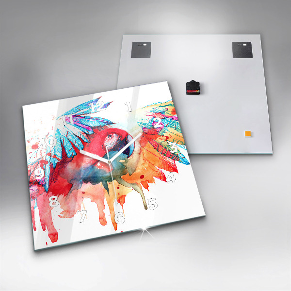 Wanduhr modern quadratisch Bunter roter Papagei