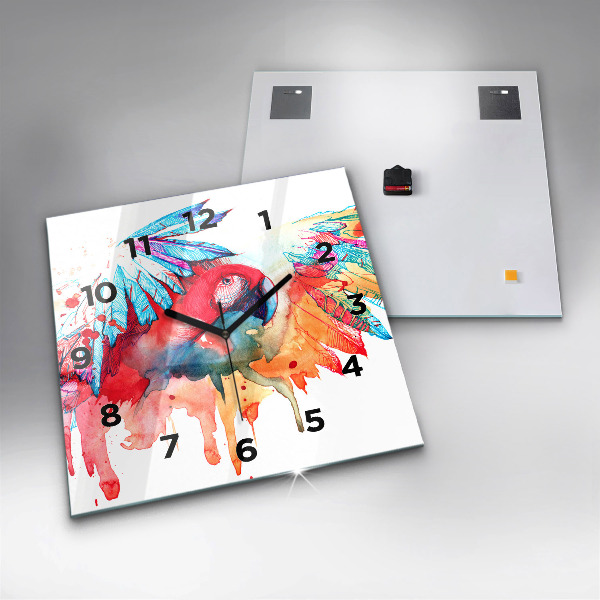 Wanduhr modern quadratisch Bunter roter Papagei