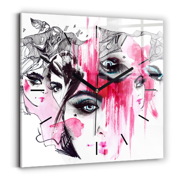 Wanduhr quadratisch mit motiv Viele Gesichter Abstrakt
