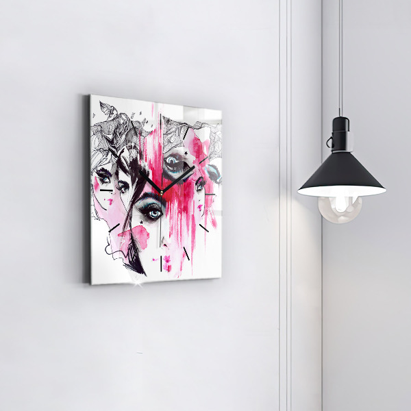 Wanduhr quadratisch mit motiv Viele Gesichter Abstrakt