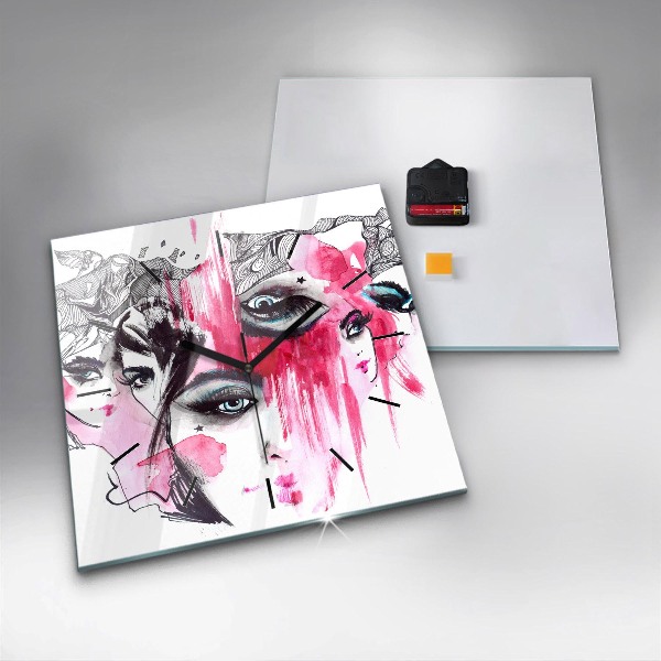 Wanduhr quadratisch mit motiv Viele Gesichter Abstrakt