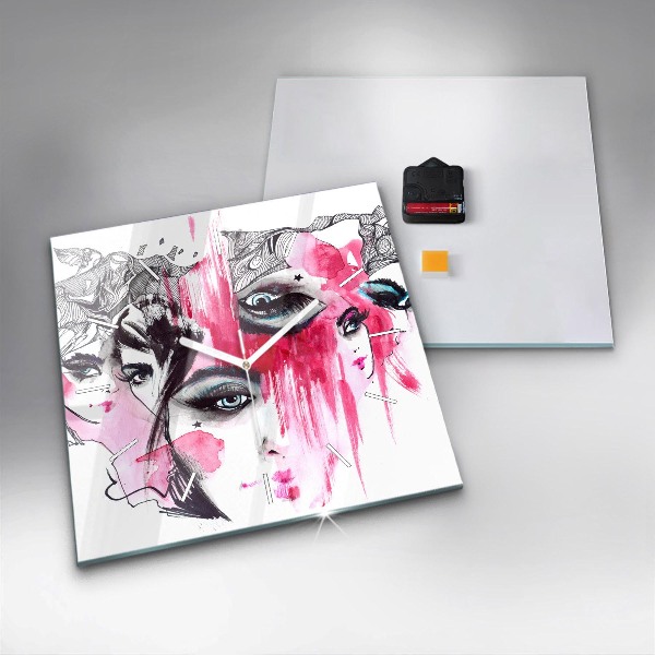 Wanduhr quadratisch mit motiv Viele Gesichter Abstrakt