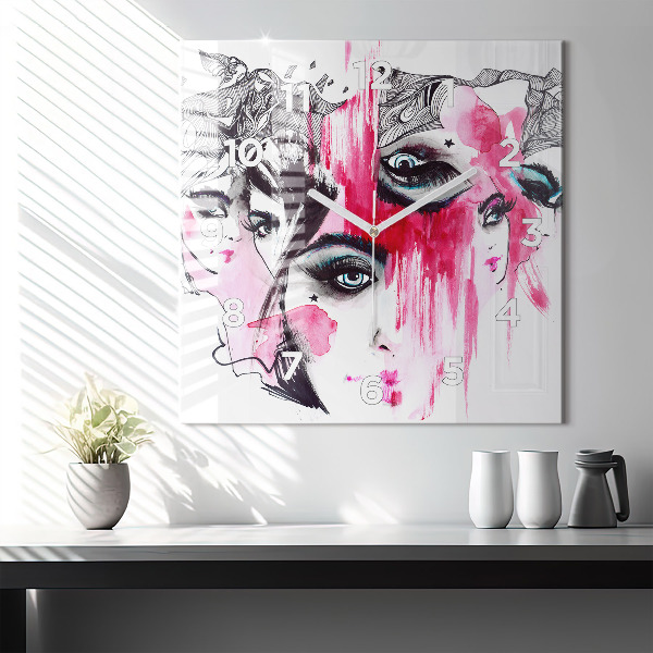 Wanduhr quadratisch mit motiv Viele Gesichter Abstrakt