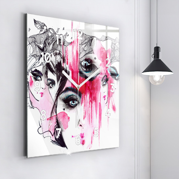 Wanduhr quadratisch mit motiv Viele Gesichter Abstrakt