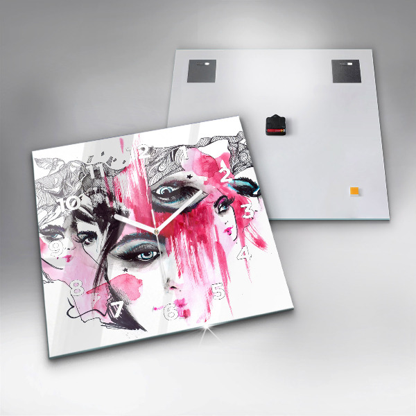 Wanduhr quadratisch mit motiv Viele Gesichter Abstrakt