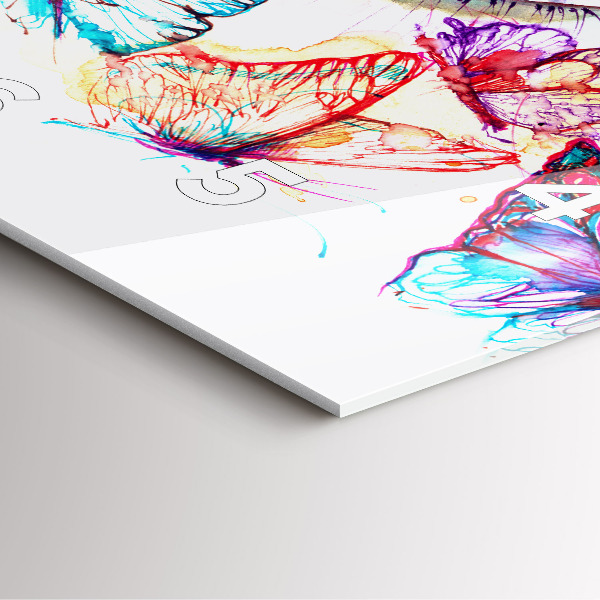 Wanduhr quadratisch Farbige Augen Schmetterlinge