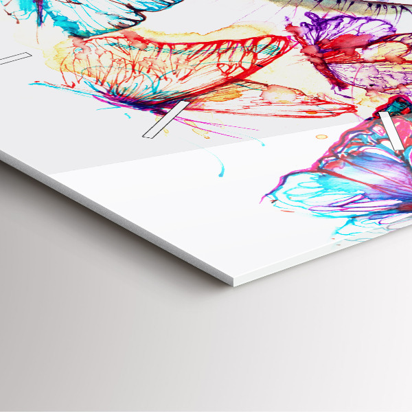 Wanduhr quadratisch Farbige Augen Schmetterlinge