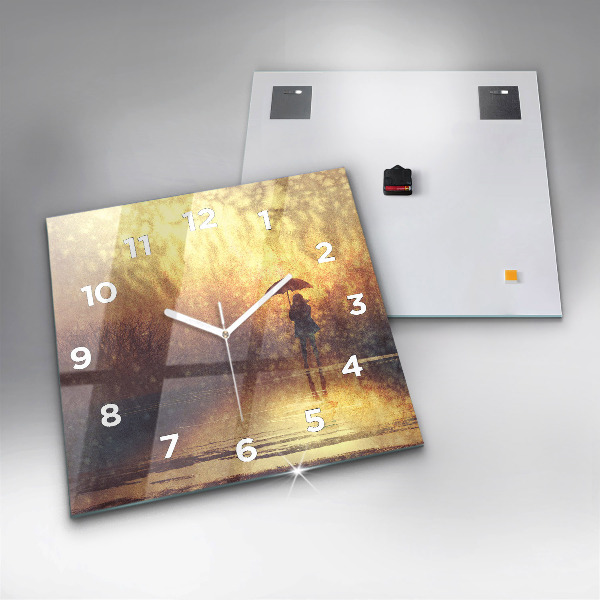 Wanduhr quadratisch Frau mit Regenschirm