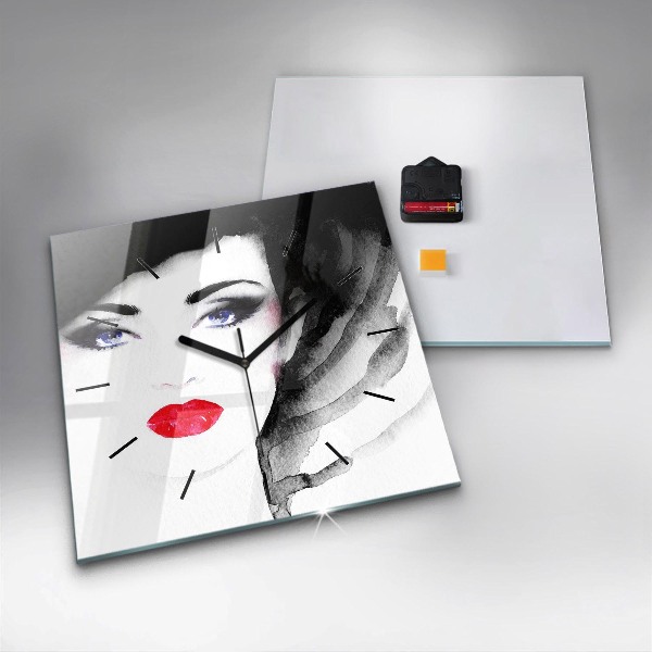 Wanduhr modern quadratisch Porträt einer Frau