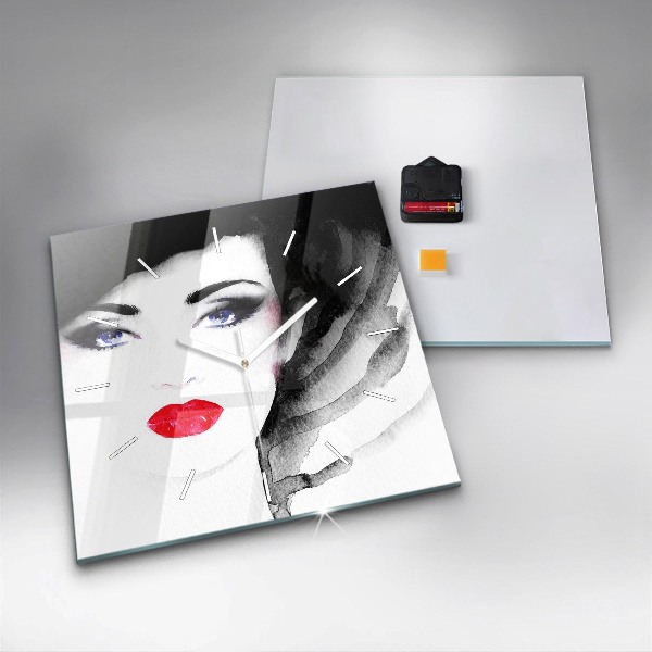 Wanduhr modern quadratisch Porträt einer Frau