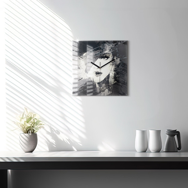 Wanduhr quadratisch mit motiv Frau - Aquarell