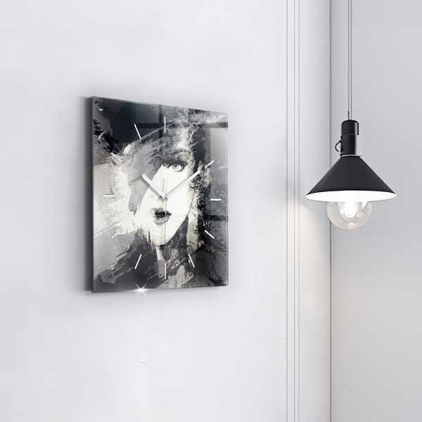 Wanduhr quadratisch mit motiv Frau - Aquarell