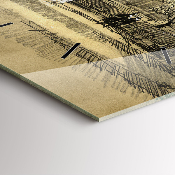 Wanduhr quadratisch Park und Bäume in Sepia