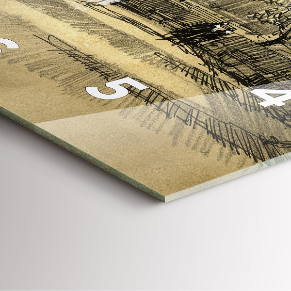 Wanduhr quadratisch Park und Bäume in Sepia