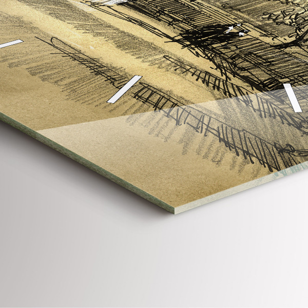 Wanduhr quadratisch Park und Bäume in Sepia