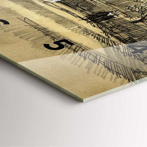 Wanduhr quadratisch Park und Bäume in Sepia