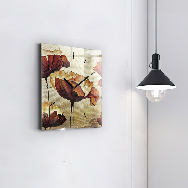 Wanduhr modern quadratisch Gemalte Mohnblumen