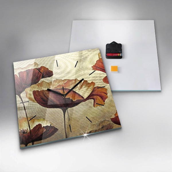 Wanduhr modern quadratisch Gemalte Mohnblumen