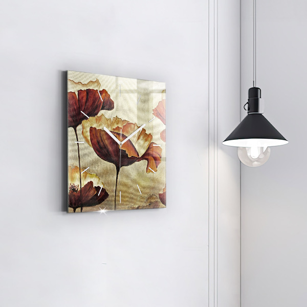 Wanduhr modern quadratisch Gemalte Mohnblumen