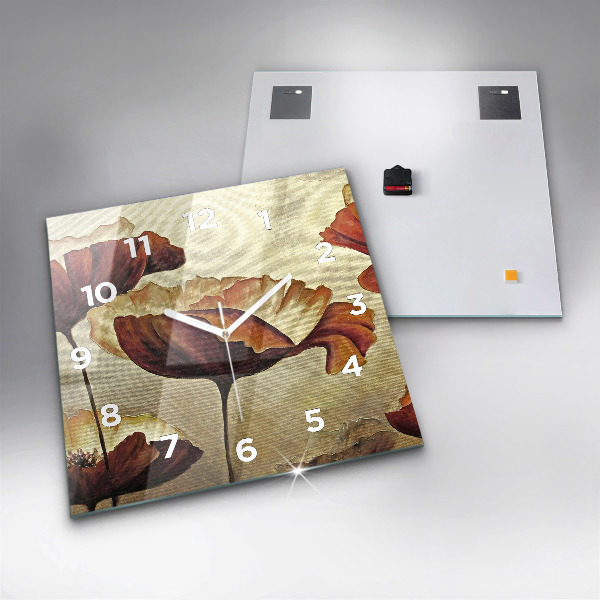 Wanduhr modern quadratisch Gemalte Mohnblumen