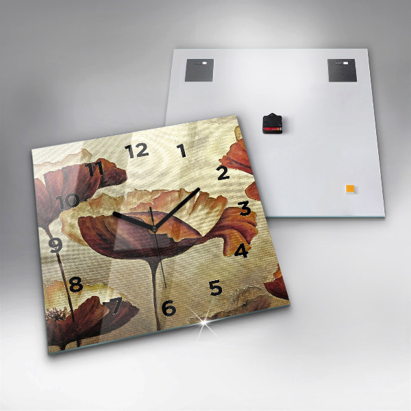 Wanduhr modern quadratisch Gemalte Mohnblumen