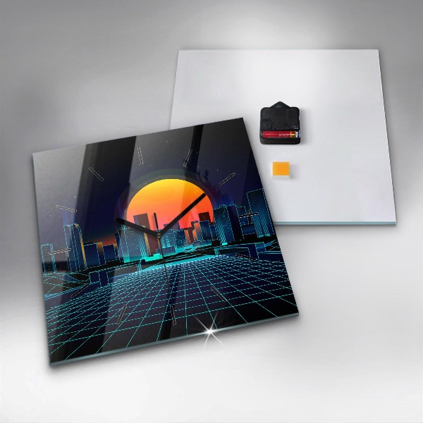 Wanduhr quadratisch mit motiv Cyberspace Stadt