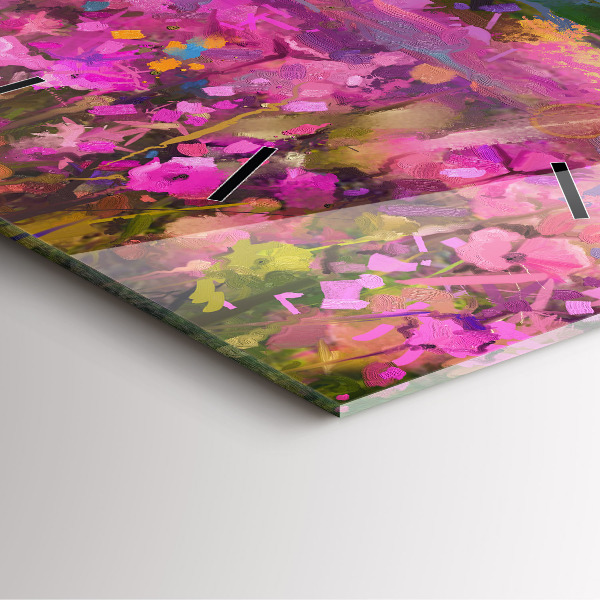 Wanduhr modern quadratisch Landschaft aus Natur und Blumen